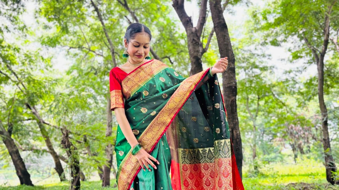 Kashi Green Jaal — Handloom saree